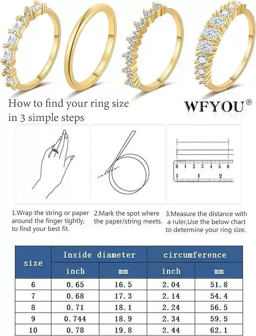 4-Piece Gold-Plated Stacking Ring Set with Cubic Zirconia
