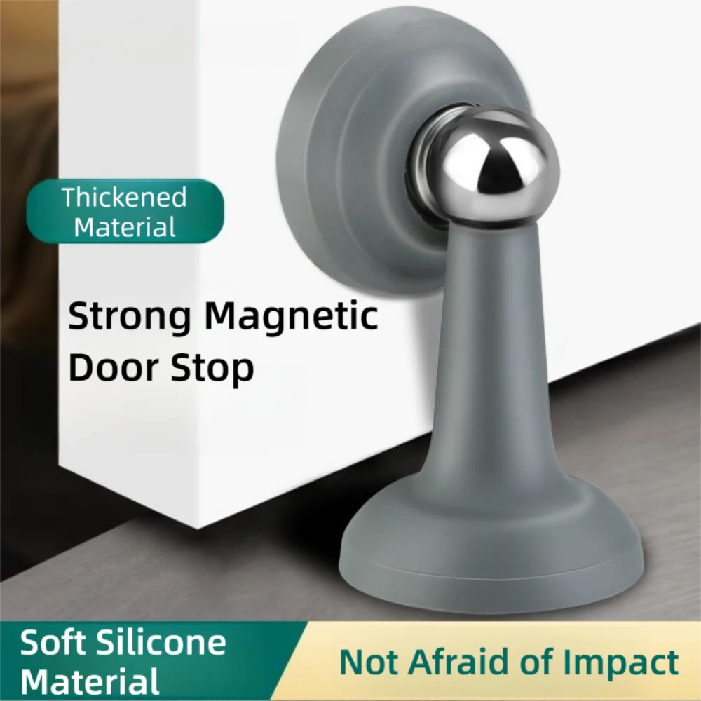 Arrêt de porte magnétique argenté en silicone épaissi pour protection murale.