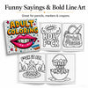A set of adult coloring pages featuring funny swear words and bold line art for stress relief.