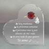 Clear acrylic heart plaque engraved with a red rose and text in Spanish expressing love
