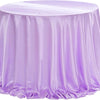 Elegant purple satin tablecloth draped on a round table for events