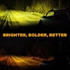 Comparison of Amber Main Light and Amber Daytime Running Light illumination on a road.