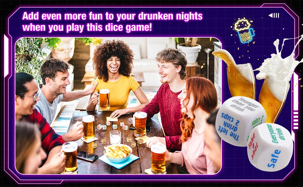 Party Dice Drinking Game Set with 36 Fun Challenges
