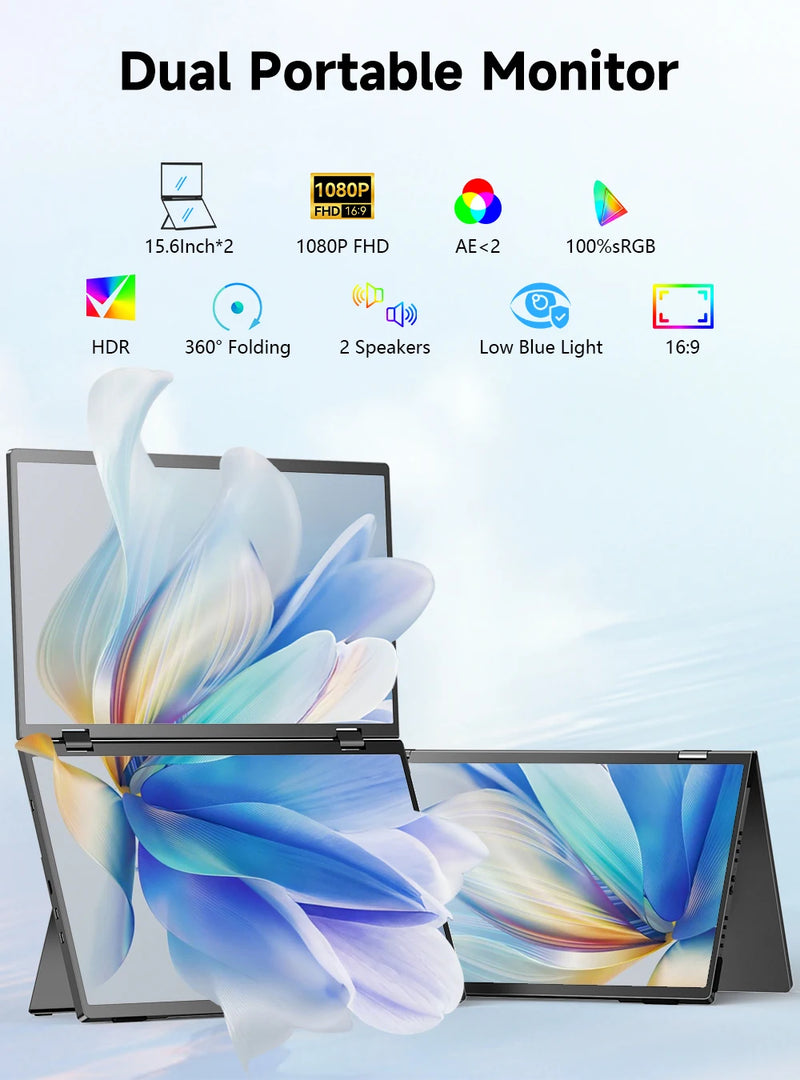 Monitor Portátil de Doble Pantalla para Laptop de 15.6"