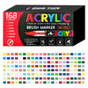 A box of 168 color acrylic brush marker pens with various tips and ink systems.