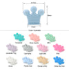 A set of food-grade silicone crown beads in various colors including turquoise, rose quartz, mint, lavender fog, light grey, 