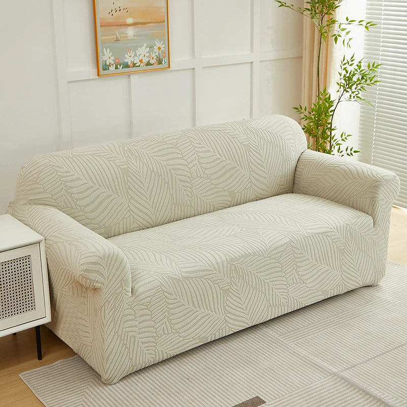 Jacquard Leaf Pattern Stretch Sofa Cover with Non-Slip Backing