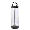 A clear plastic bag dispenser with a black handle and base, designed for organizing bags.