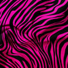 A vibrant pink and black zebra print fabric texture with flowing, wavy lines.