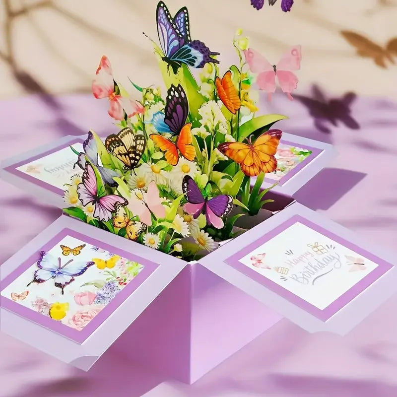 Tarjeta de Cumpleaños 3D con Diseño Floral y Mariposas