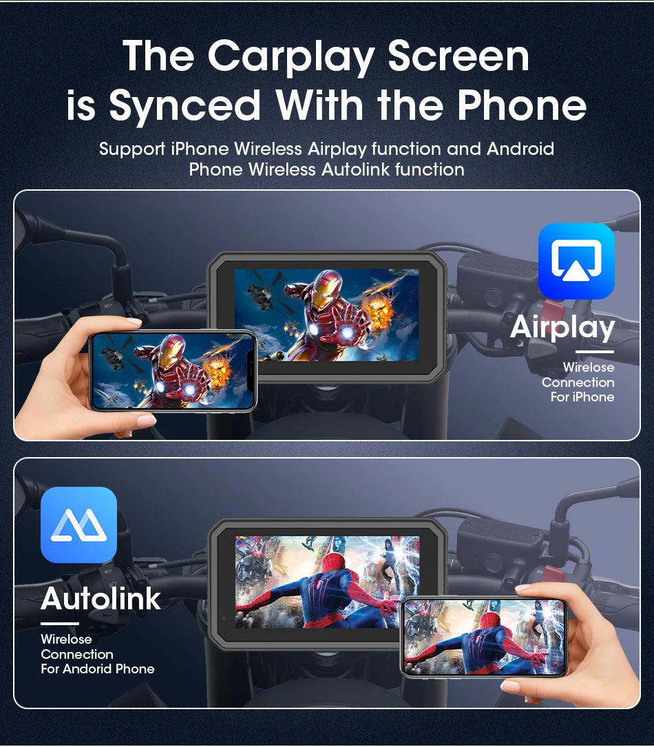 5/6.25 Inch Waterproof Motorcycle GPS with CarPlay and Android Auto
