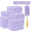 A set of 50 purple feather dusters with handles for cleaning ceilings and desktops.