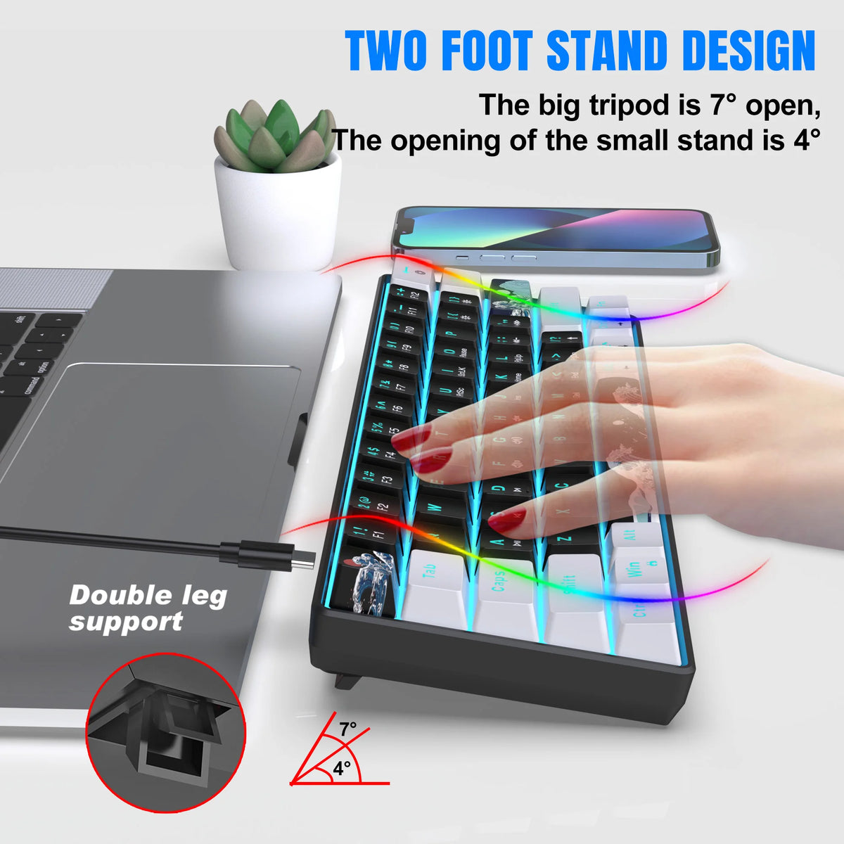 Compact 61-Key Mechanical Gaming Keyboard with Blue Switches