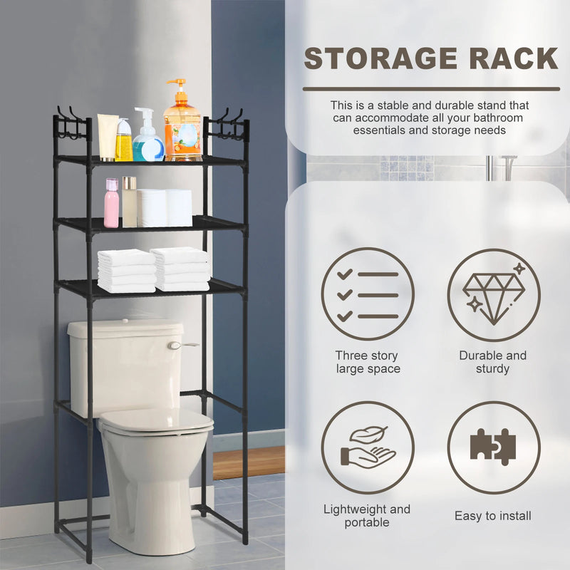 3-Tier Over-the-Toilet Storage Rack with Hooks