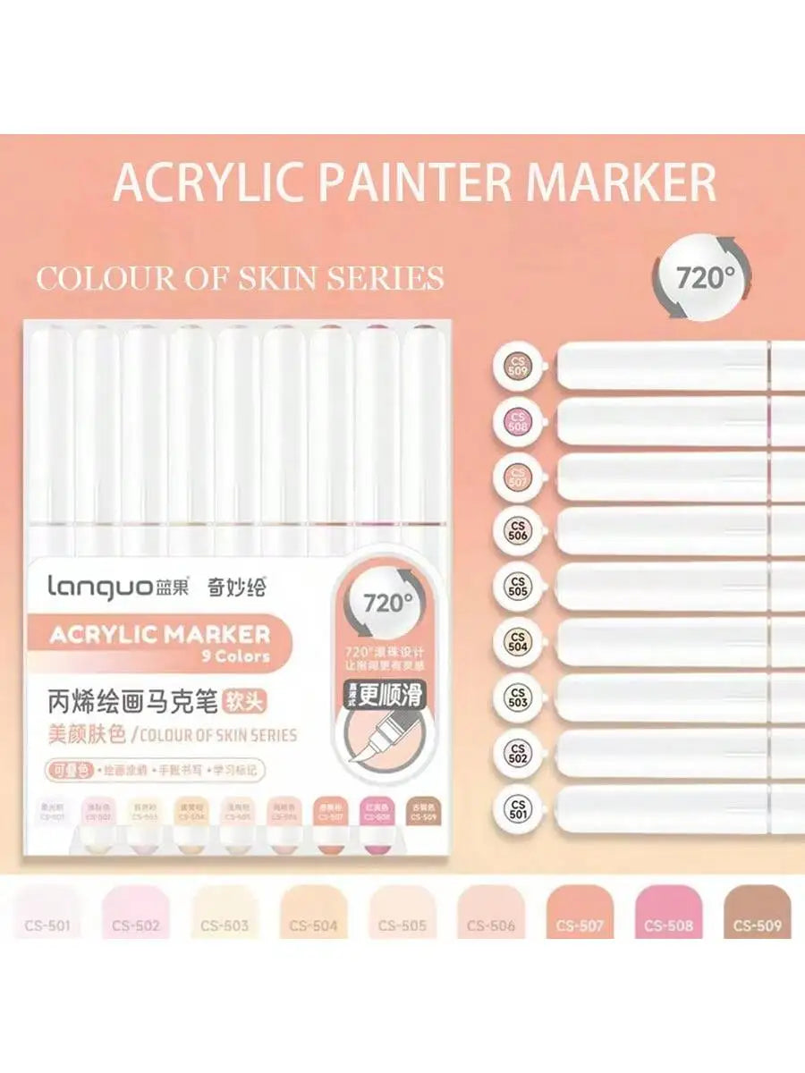 Acrylic paint marker set with 9 colors and fine tips for art and DIY projects