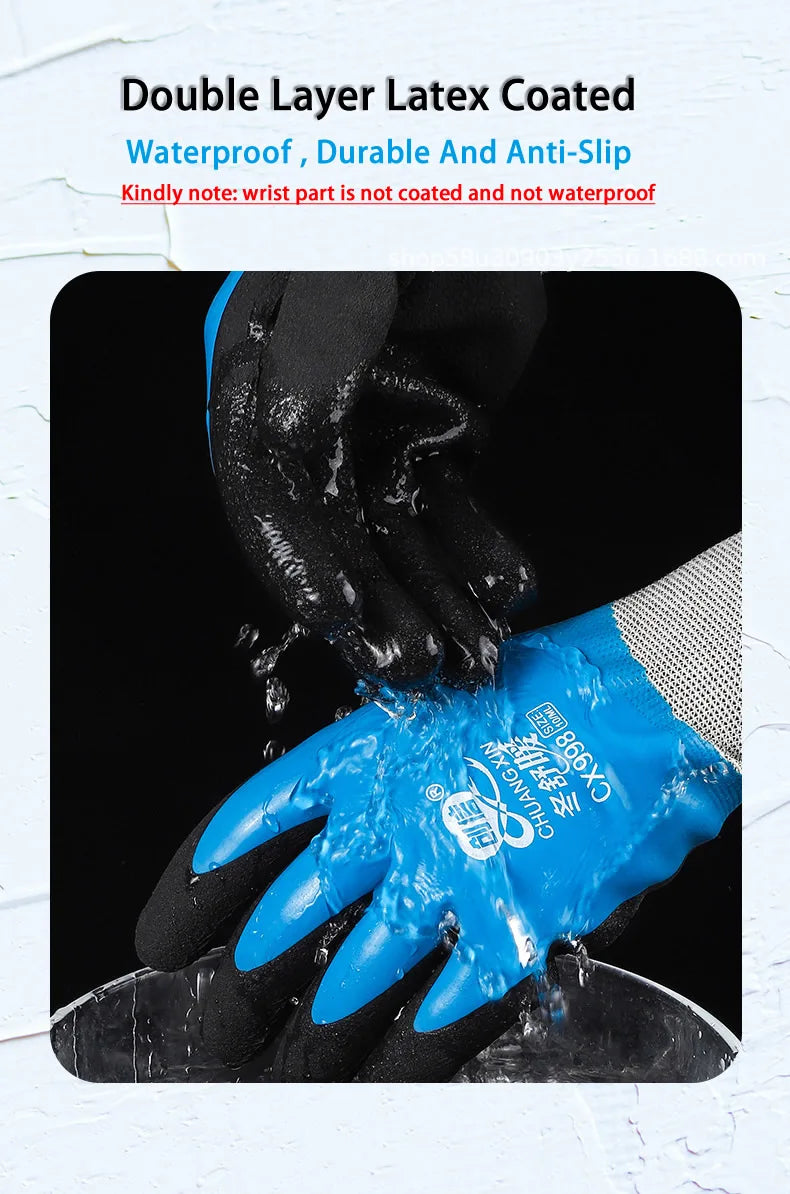 Winter Waterproof Thermal Work Gloves with Anti-Slip Latex Grip