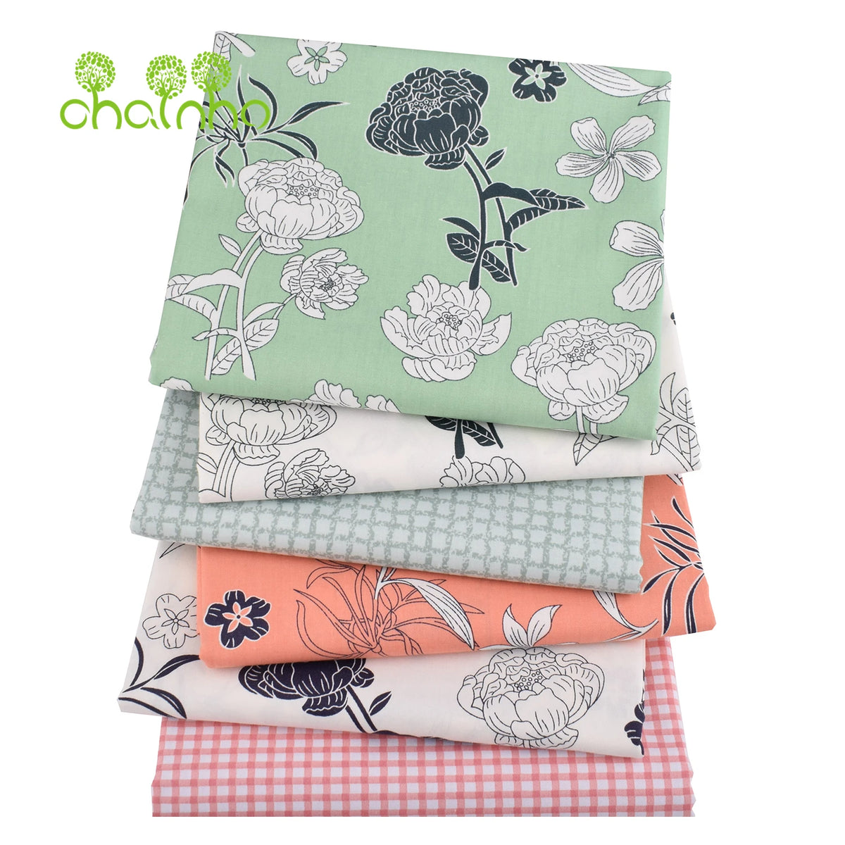 Floral Printed Twill Cotton Fabric for Quilting & Sewing – 6 Piece Set