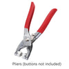 A pair of red and silver pliers used for gripping or pressing fasteners.