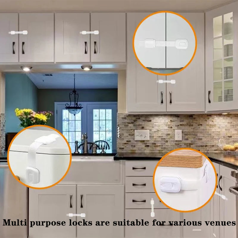 Adjustable Child Safety Cabinet Locks with Adhesive Strips