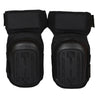 A pair of black heavy-duty gel knee pads with adjustable straps.