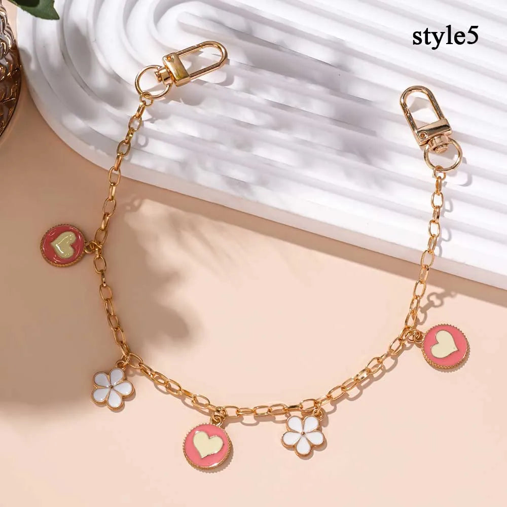 Cherry Blossom Bow Enamel Bag Chain with Heart Charms