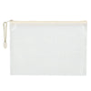 A set of ten white mesh zipper bags for classroom and craft organization.