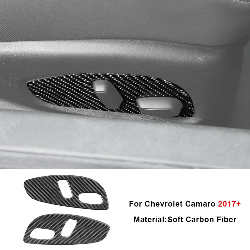 Close-up of a black carbon fiber interior trim piece for a Chevrolet Camaro 2017+ vehicle.
