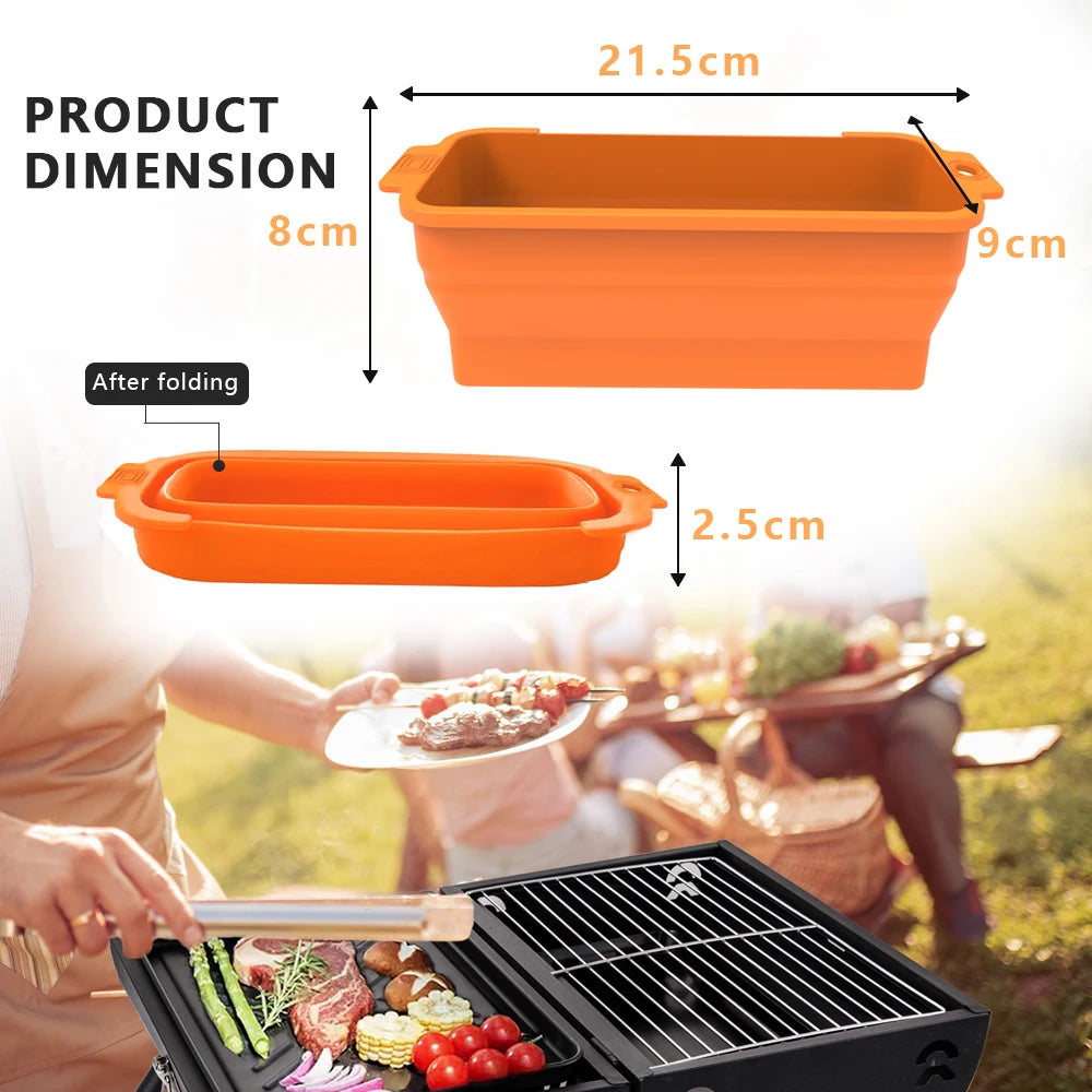 An orange reusable silicone grease liner product is shown being used in a grilling context.