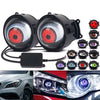 A pair of 3-inch dynamic devil eye LED headlights with remote control and multiple color options.