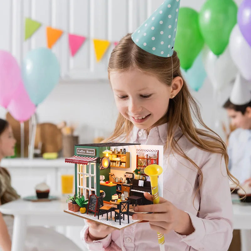 DIY Wooden Dollhouse Miniature Coffee Shop Model Kit