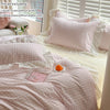 Pink Checkered Lace Duvet Cover Set (3 Pieces)