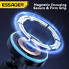 Close-up of a black magnetic car charger mount with an illuminated ring and grip.
