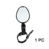 A circular, adjustable rearview mirror with a black mounting bracket.
