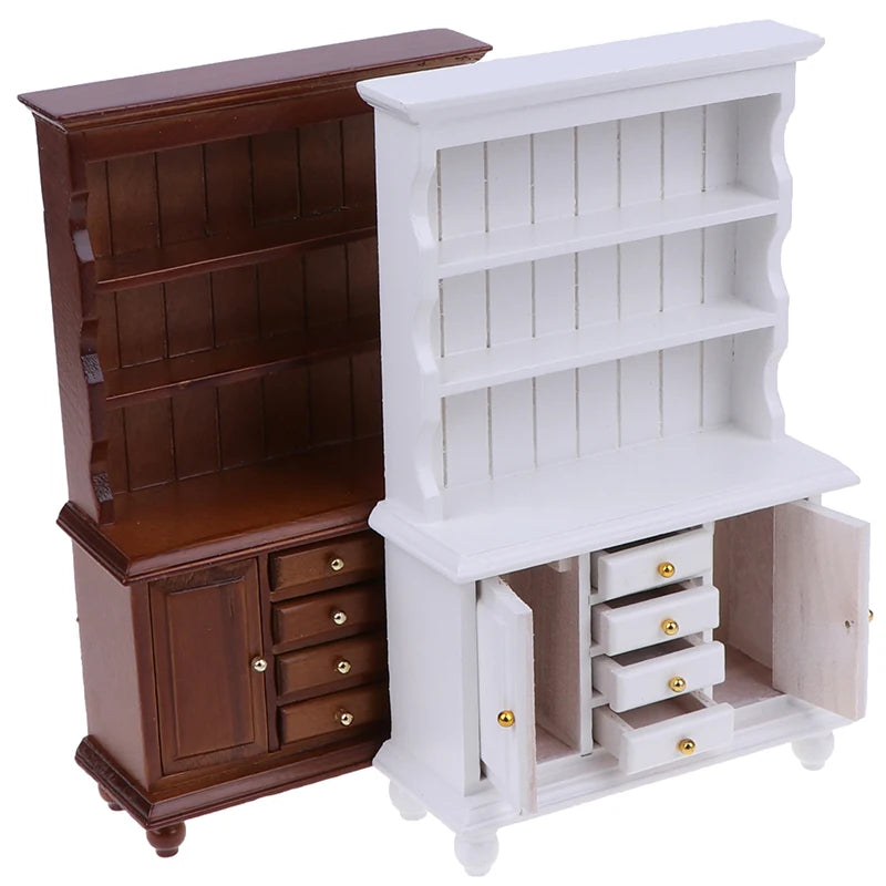 1/12 Scale Dollhouse Wooden Bookcase Cabinet with Drawers