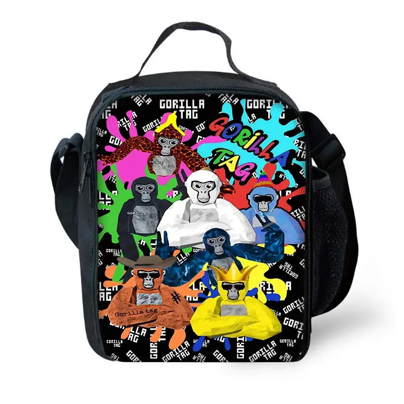 Cartoon Gorilla Kids School Backpack Set with Lunch Bag and Pencil Case