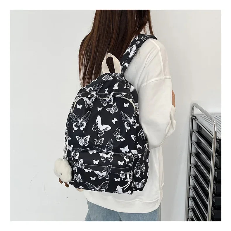 Butterfly Print Canvas Backpack for Women