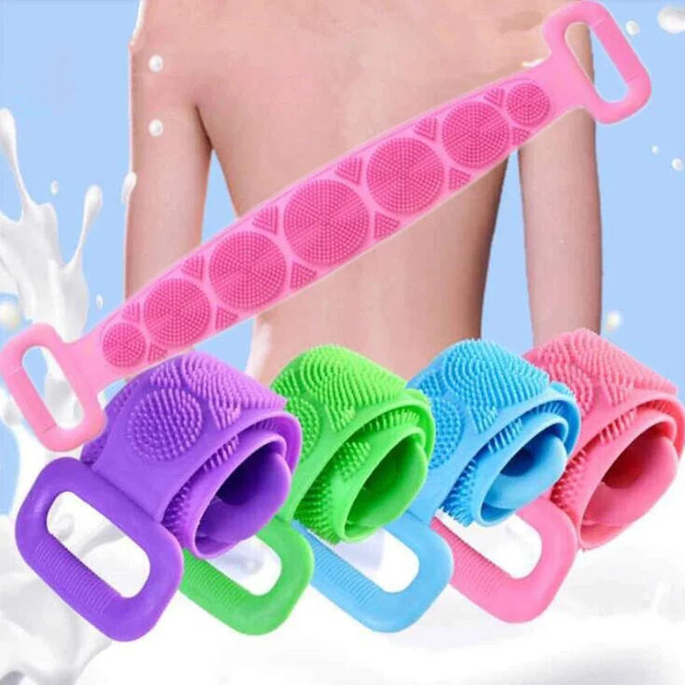 Silicone Body Scrubber with Long Handle and Strap