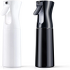 A sleek black spray bottle with a white pump dispenser shown in a side view.