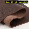 A roll of 4mm thick dark brown cowhide leather fabric shown in a close-up view.