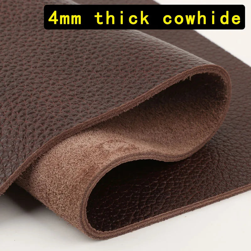 A roll of 4mm thick dark brown cowhide leather fabric shown in a close-up view.