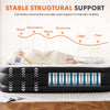 An elevated air mattress showing a body lying on it, with an illustration of skeletal support points.
