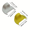 A white adjustable stitch tool shown with dimensions and a yellow version for knitting and sewing.