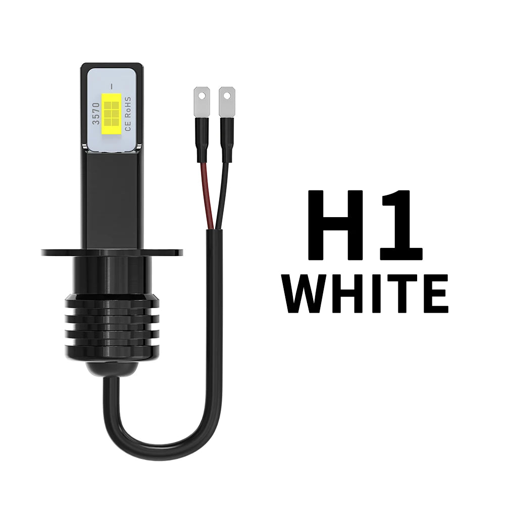 A black LED fog and DRL bulb with a yellow light, featuring a connector cable.