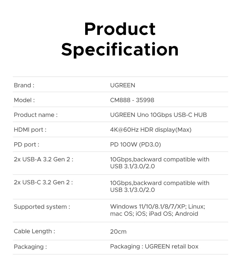 6-in-1 USB-C Hub with 4K HDMI, 10Gbps Data, and 100W Pass-Through Charging