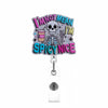 Acrylic badge reel featuring a skull design with text that reads I'm not mean I'm spicy nice