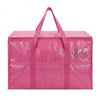 A bright pink extra large heavy duty waterproof moving bag with handles and zippers.