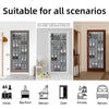 Over-the-door mesh shoe organizer with hanging pockets shown in various contexts like entryways, kitchens, and bedrooms.