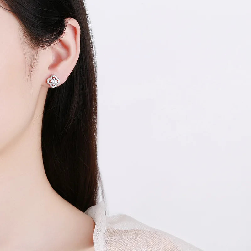 Four-Leaf Clover Moissanite Stud Earrings