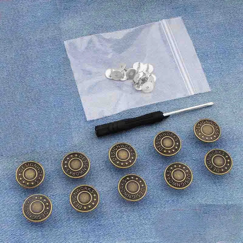 Silver instant no-sew snap button kit with various sizes displayed on a translucent bag.