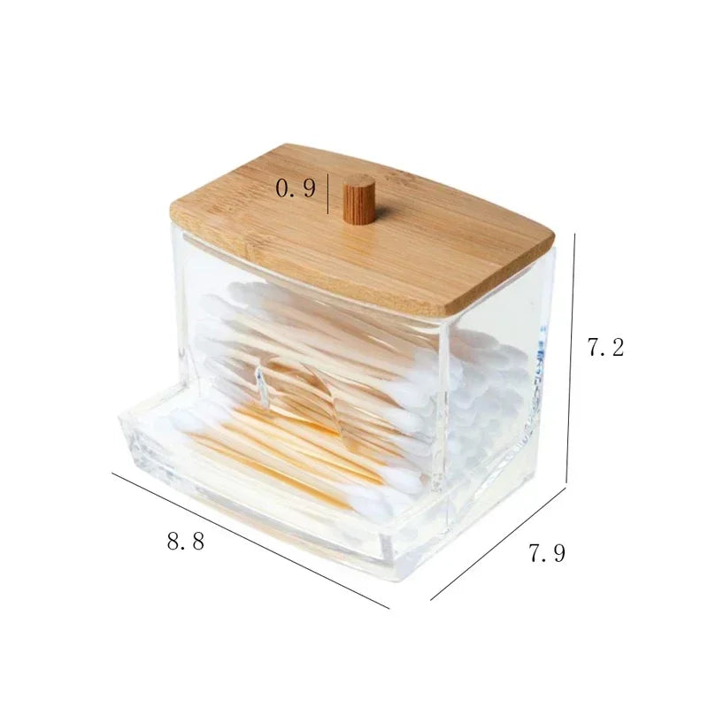 Transparent Cotton Swab & Toiletry Storage Box with Bamboo Lid
